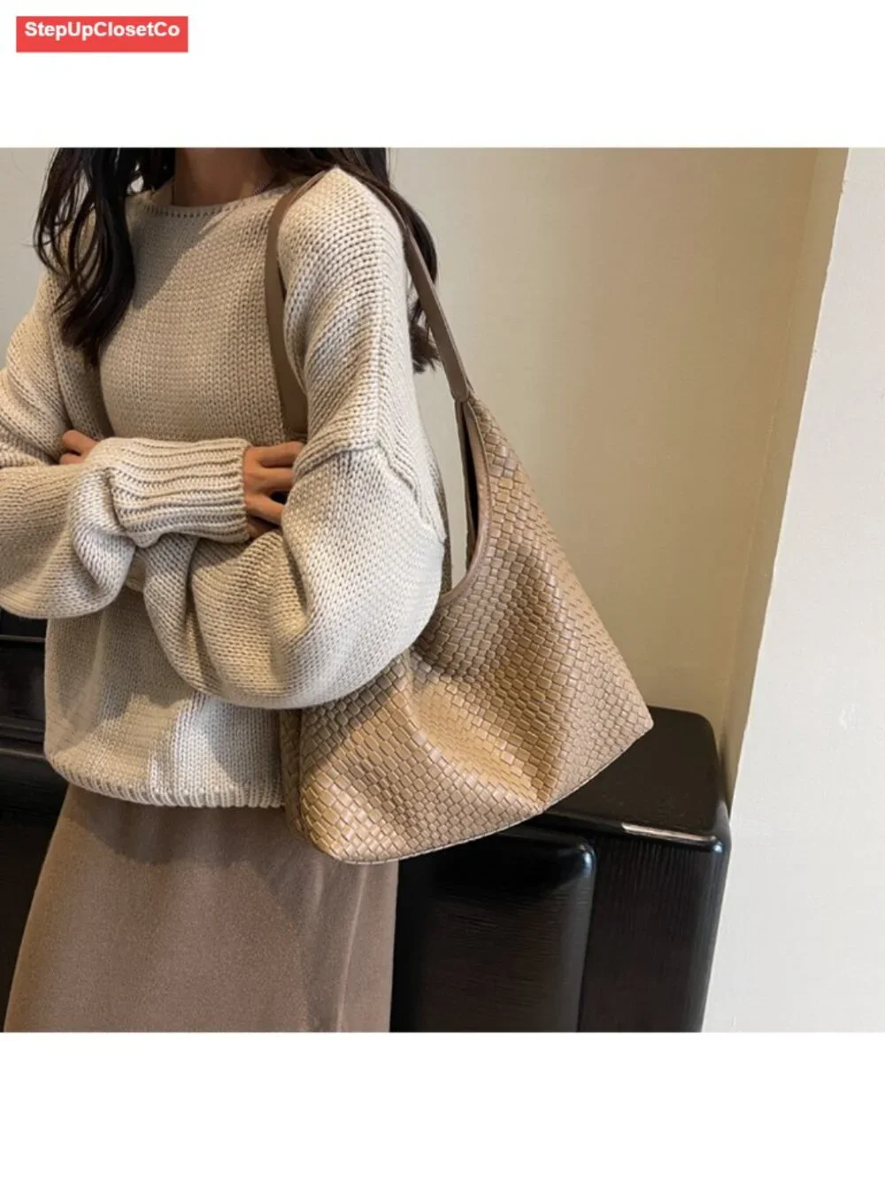 Woven Leather Hobo Tote Bag Large Capacity Shoulder Handbag Crossbody
